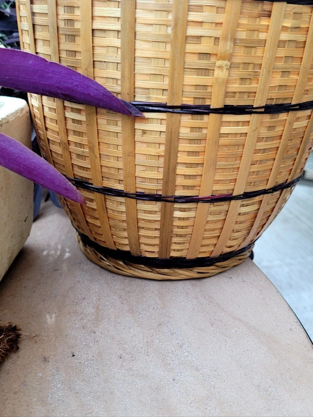 Woven Natural and Dark Brown Decorative Basket